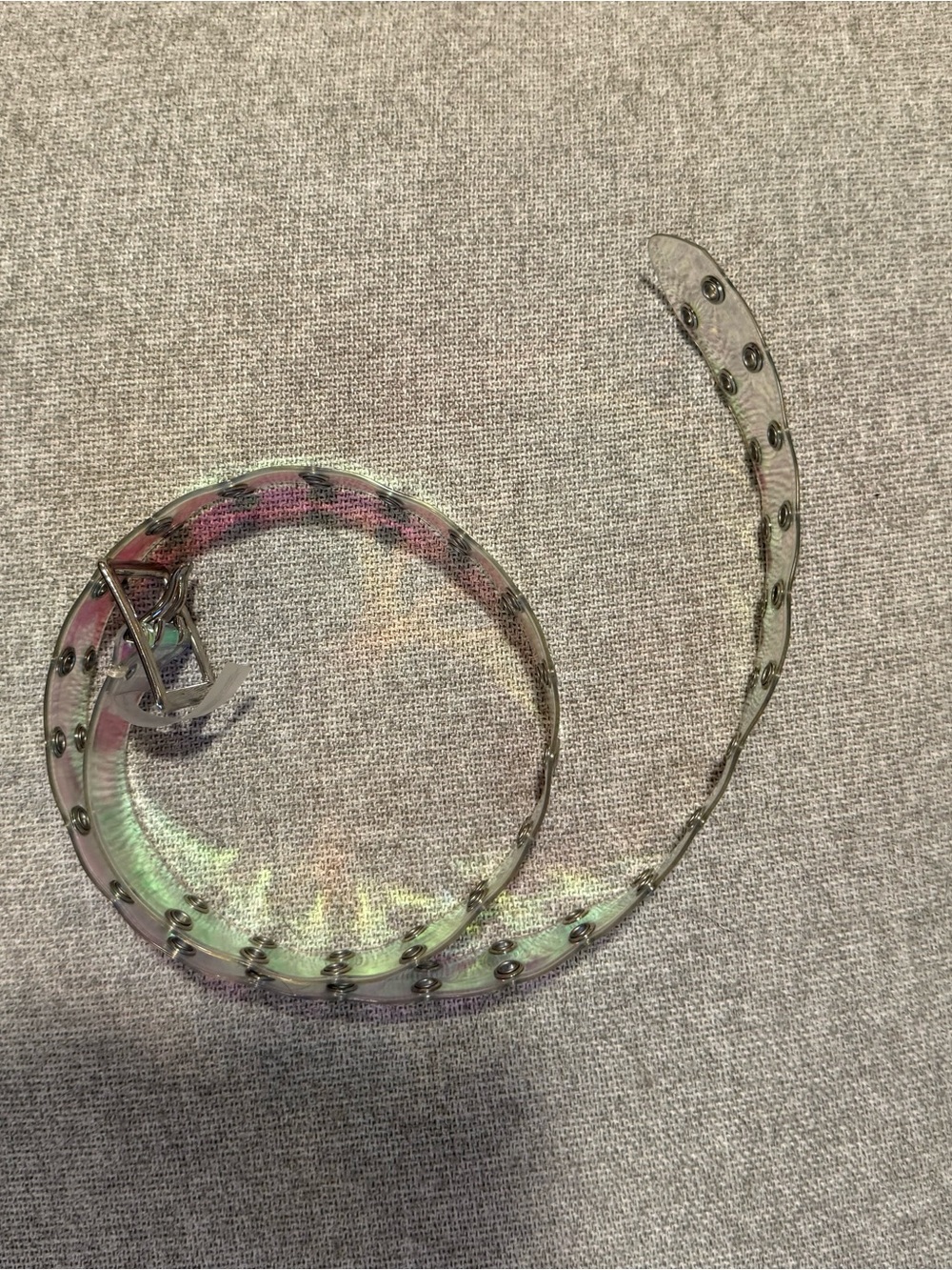 Urban Outfitters Iridescent Clear Belt with Pink and Green Sheen